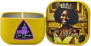 Vela para Oshun, Amor, dulxura y atraccion espiritual. Ritual Candle, Soy Wax, Yellow Container with Decorative Design