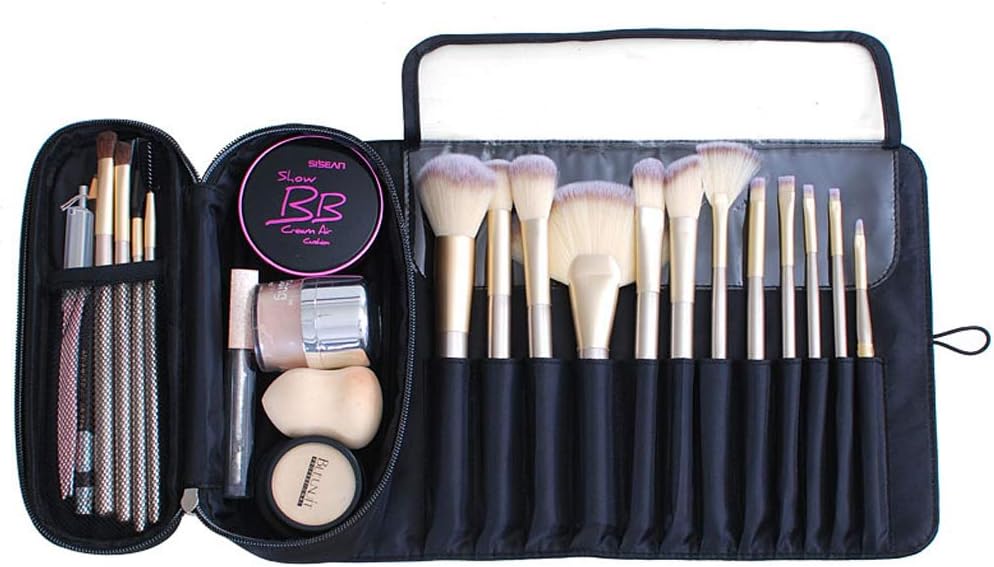 ONEGenug Multifunctional Makeup Brush Storage Bag - Cosmetic Bag with 12 Pockets Brush Holder Cosmetics Handbag Travel Organizer