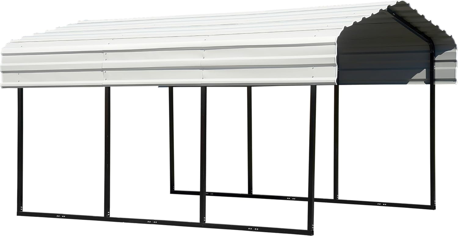 Arrow Carports Galvanized Steel Carport, Compact Car Metal Carport Kit, 10' x 15' x 7', Eggshell