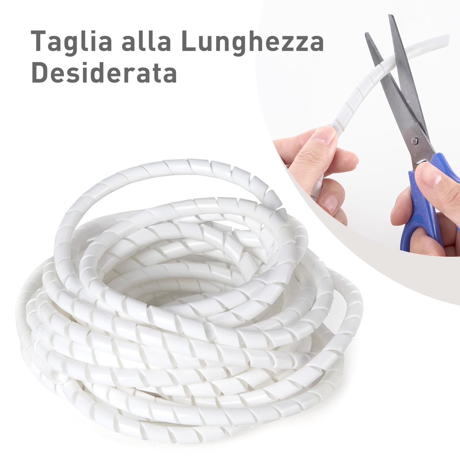 AGPTEK 6M Raccogli Cavi Spiralato, Guaina per Cavi di Diametro di 12-25mm, per mettere in ordine cavi PC, TV ecc (Bianco)