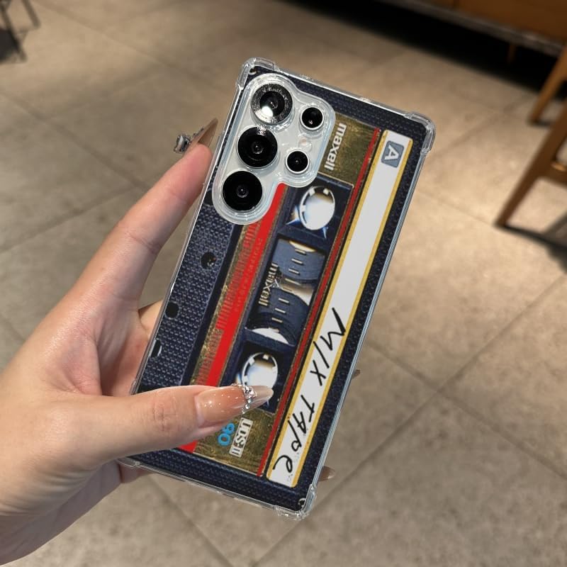 Compatible with S22 Ultra Case Music Cassette Tape Case,Clear Shockproof Slim TPU Protective Bumper Phone Case image 5