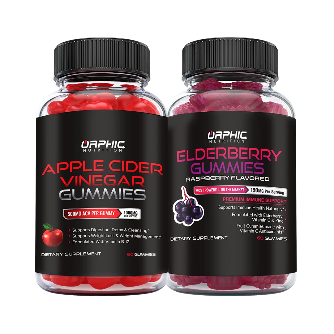 ORPHIC NUTRITION Apple Cider Vinegar Gummies + Elderberry Gummies - Formulated to Support Healthy Weight, Normal Energy Levels & Gut Health* - Immune System Support*