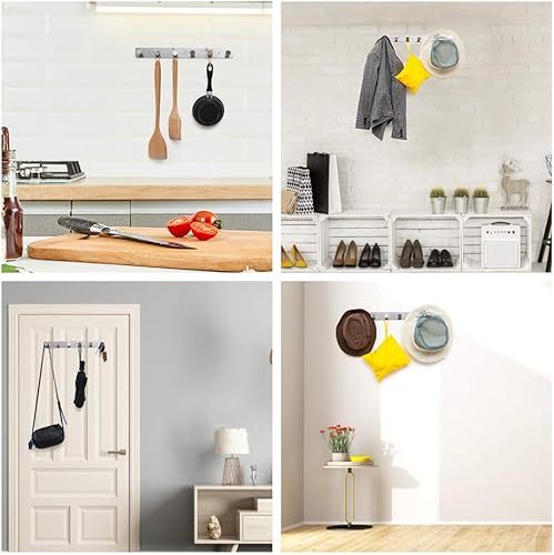 Miniatura 4 de AJLTPA Perchero adhesivo para montaje en la pared y atornillado, ganchos de metal de acero inoxidable para puerta, riel de gancho con 6 ganchos