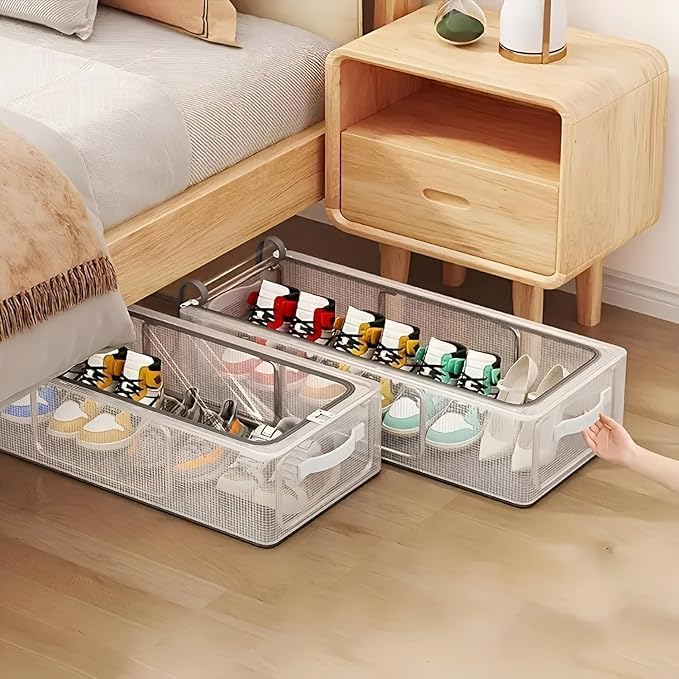 Foldable Shoe Storage Box 24L, Transparent Shoe Storage Organizer with Clear Window, Multipurpose Clothes & Footwear Storage Bag, Collapsible Shoe Rack Box for Wardrobe, Closet & Home Organization 4