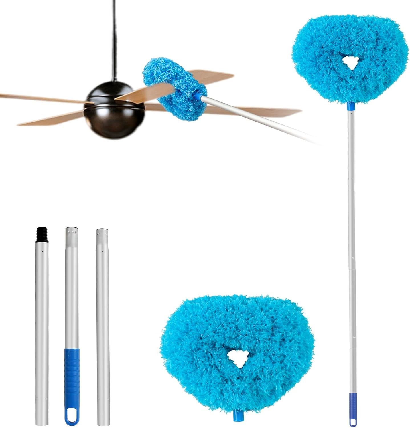 PATZY 1Pcs Fan Cleaner Duster Reusable Microfiber Ceiling Fan Blade Cleaner Removable Duster with Extension Pole Adjusts 13 to 49.7 Inch for Cleaning Walls Bookshelves Furniture Door Window Top-image-49