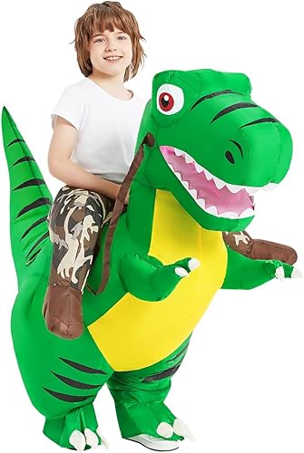 Miniatura 8 de COMIN Disfraz inflable de dinosaurio para niños, disfraz de dinosaurio inflable de T-Rex, vestido divertido verde para fiesta de Halloween