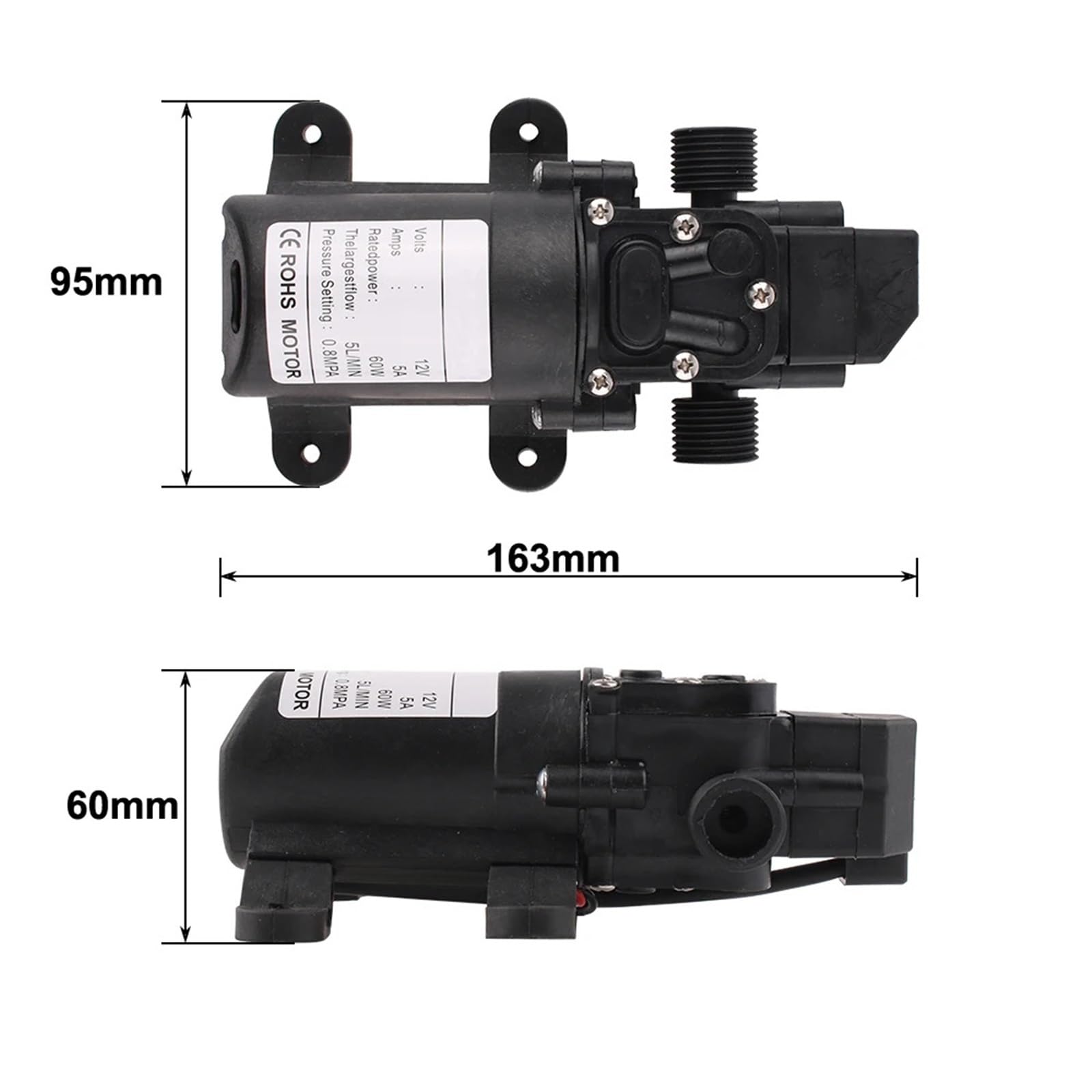 Pompa idraulica elettrica agricola da 12 V, 60 W, 5 l/min, nera, micro pompa a membrana ad alta pressione, spruzzatore for auto(Only A pump)