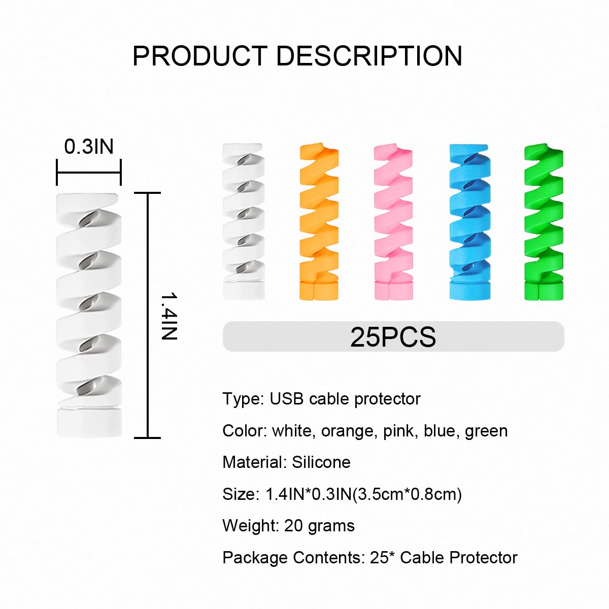 25 Pezzi Salvacavo per Caricabatterie, Seminer Flessibile Silicone Micro USB Protector, Tuta di Protezione per Cavo del Mouse per Tutte Le Linee Dati del Cellulare (Bianco, Rosa, Blu, Verde, Giallo)