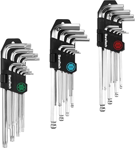 DURATECH Allen - Juego de llaves hexagonales, 27 piezas de brazo largo SAE y métrico Torx Star Ball End