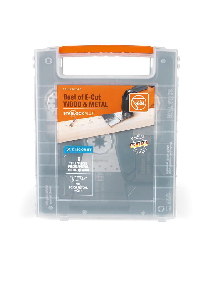 FEIN Best of E-Cut StarlockPlus BOIS & Metal. 6 lames de scie plongeantes E-Cut pour les travaux de sciage dans le bois et le métal. Porte-outil Starlock Plus