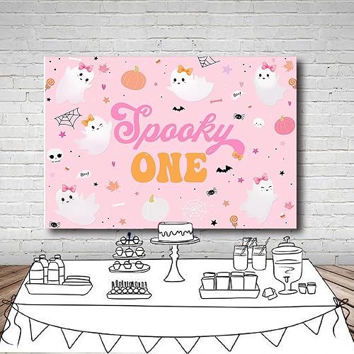 Miniatura 4 de MEHOFOND Telón de fondo de Halloween de 7 x 5 pies para niñas, espeluznante One Happy Booday, decoración de fiesta de primer cumpleaños, suministros
