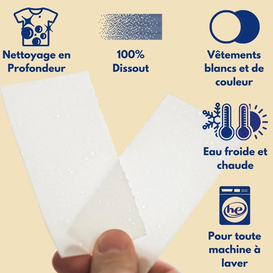 Lessive en Feuilles pour Bébé (400 Lavages) – Lessive Sans Parfum, Lessive Hypoallergénique, Lessive Écologique, 100% Biodégradable et Végan. Nettoyage Doux pour Peaux Sensibles. Sans Plastique.