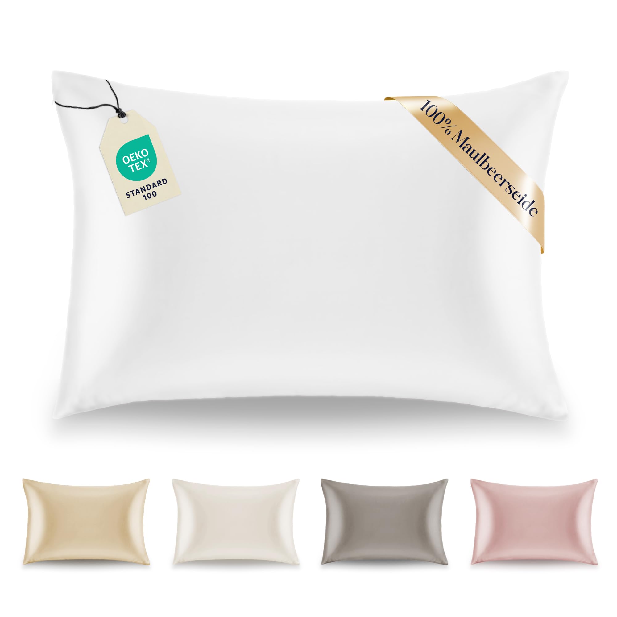Dreamzie Kissenbezüge Seide - 40x80 cm - Gewicht 19 Momme 100% Reine Maulbeerseide Doppelseitig - Seidenkissenbezug für Haar und Haut, Anti-Aging, Anti-Bettwanzen - Weiß