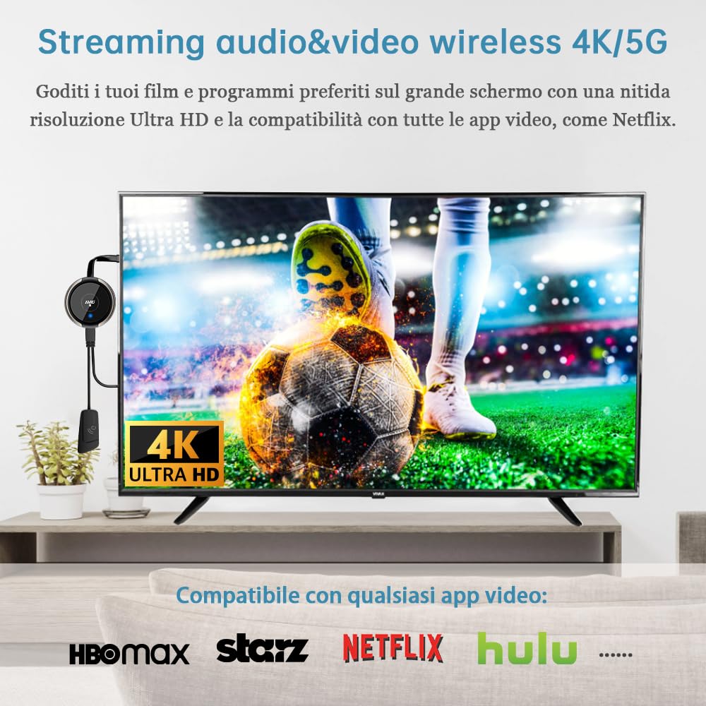 HDMI Wireless Trasmettitore e Ricevitore 4K/5.8G, HDMI Senza Fili Wireless Transmitter Receiver Estensore, Audio Video per Laptop/TV Box/Camera/USBC/PC/PS a HDTV/Monitor/Proiettore 165FT/50M