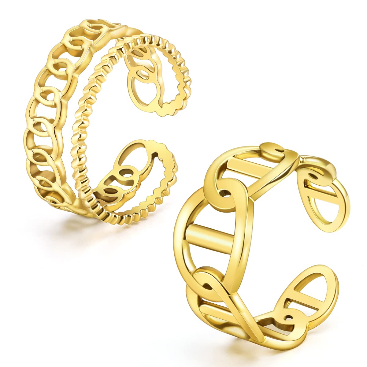 EmibeleAnillos para Mujer, Anillos de Acero Inoxidable Resistentes a la Oxidación y a la Decoloración, Anillos Abiertos Ajustables para Niña Mujer Novia Esposa, Regalo de Joyería