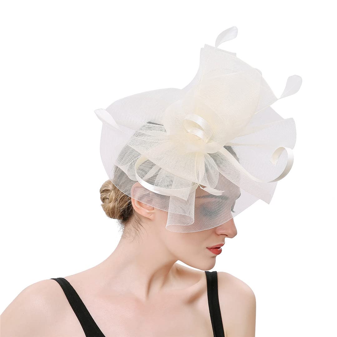 Lmtossey Cappello da donna Fascinators da sposa Accessori per capelli Cappelli a rete da festa Cappelli da sposa in piuma Copricapo da sposa