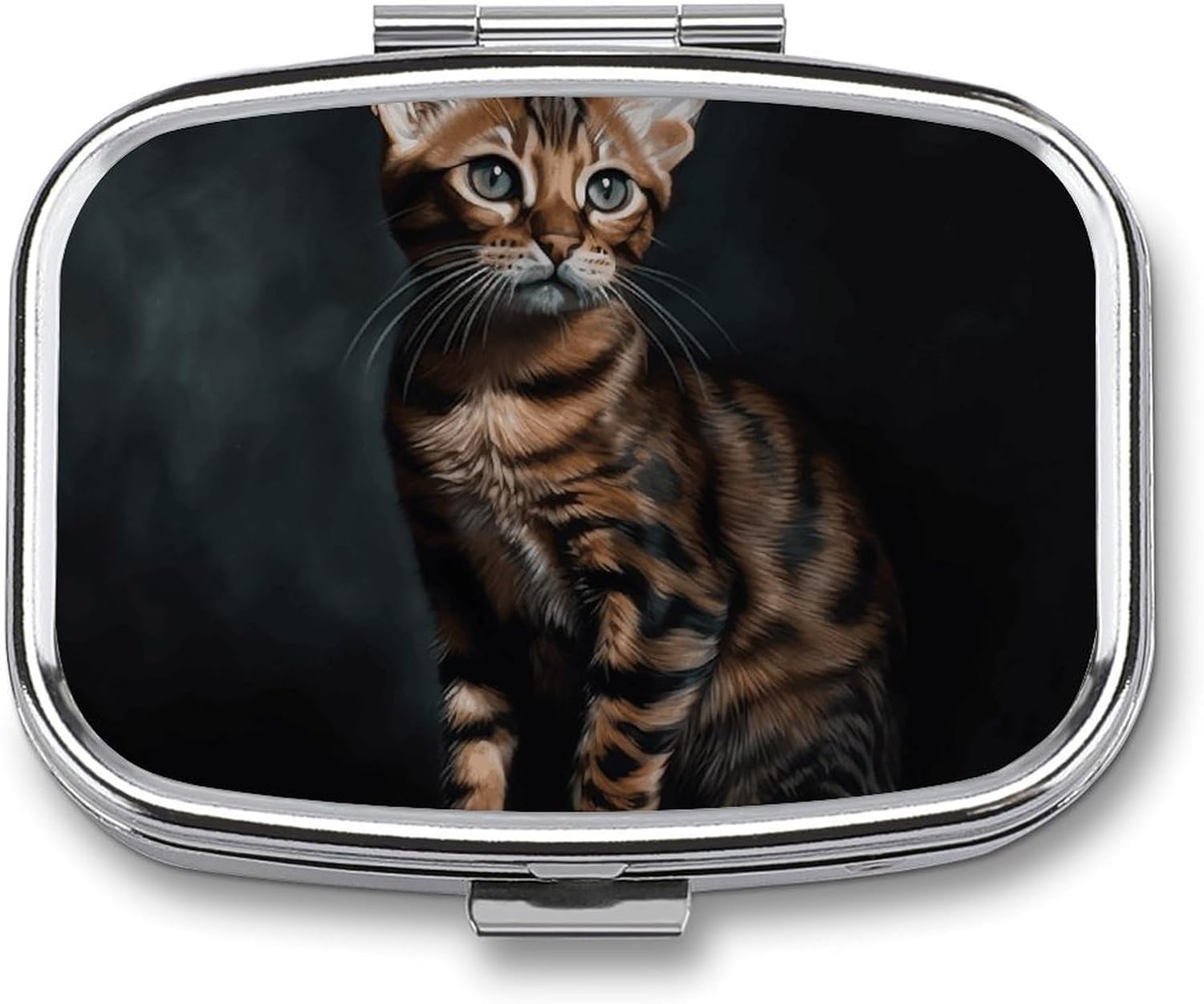 Bengal Cat Square Pill Case, Metal Pill Organizer