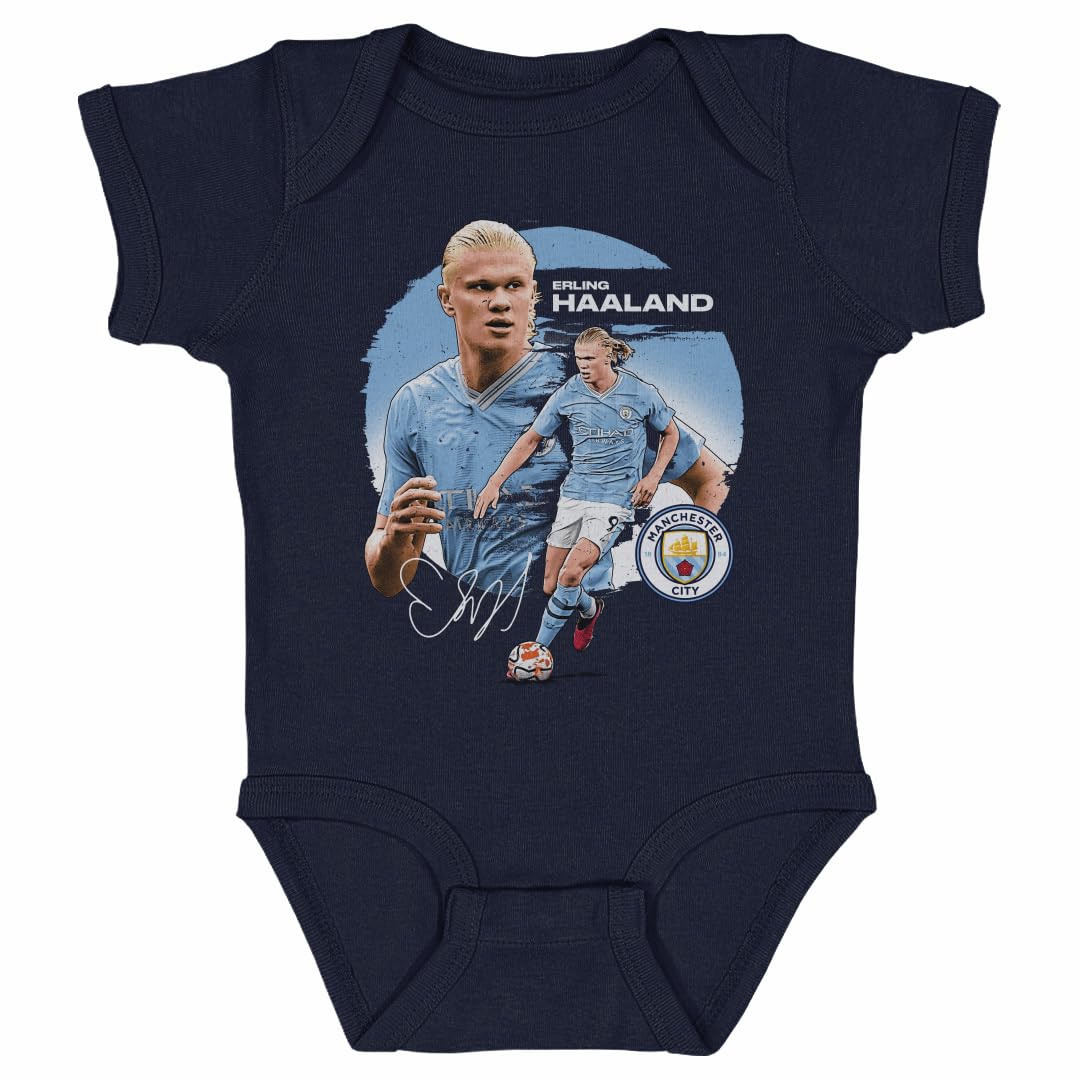 500 LEVEL Erling Haaland Manchester City One-Piece Infant Bodysuit - Erling Haaland Manchester City Dual WHT (Navy, 6M)