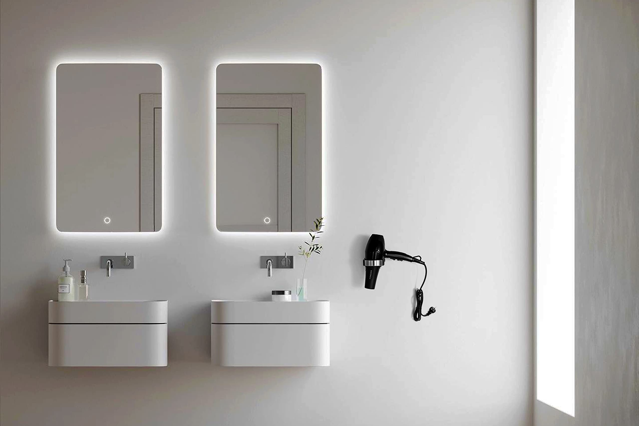 Soporte para Secador de Pelo sin Taladrar - Soporte de Pared para Pegar (Acero Inoxidable (Cepillado))