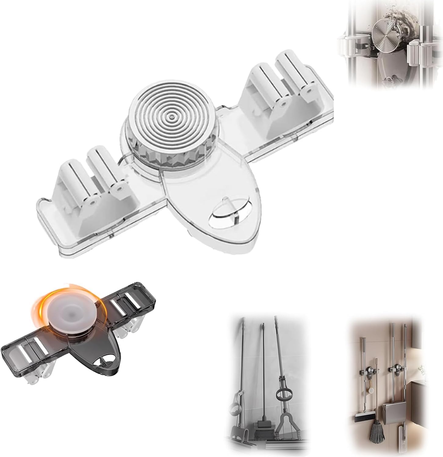 TYBDGXH Broom Hanger Mop Hanger, Wall Mount Broom and Mop Holder, No Punching Required Broom Hanger Organizer for Bathroom, Kitchen, Laundry Room, Broom and Mop Organizer wall Hanging (Transparent)