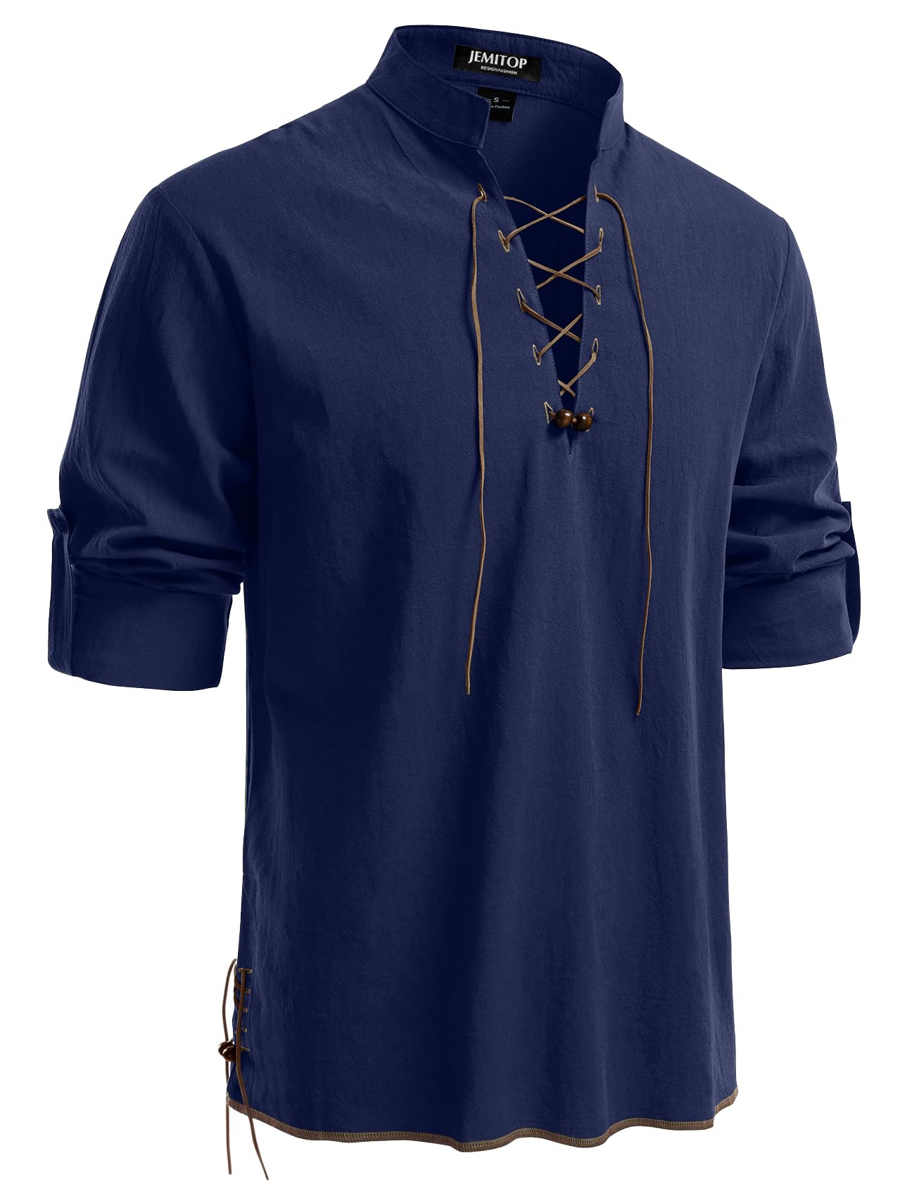 JEMITOP Men's Pure Cotton Renaissance Lace Up Shirt