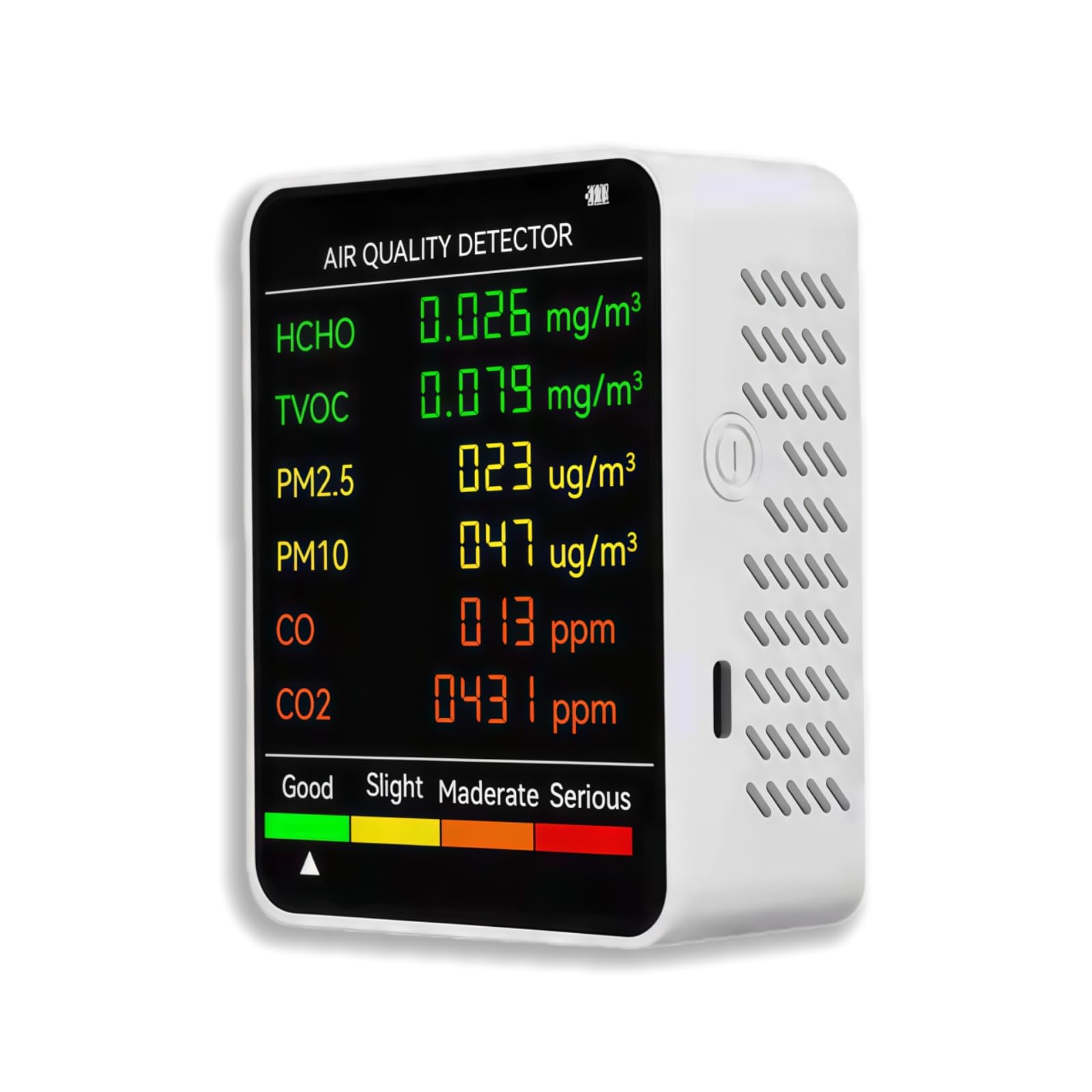 6 in 1 Air Quality Monitor  Detects PM2.5 PM10 TVOC CO2  Air Quality Tester  Indoor Air Pollution Tester with Real-Time Digital Display for Home  Office  Living Room  Easy to Use
