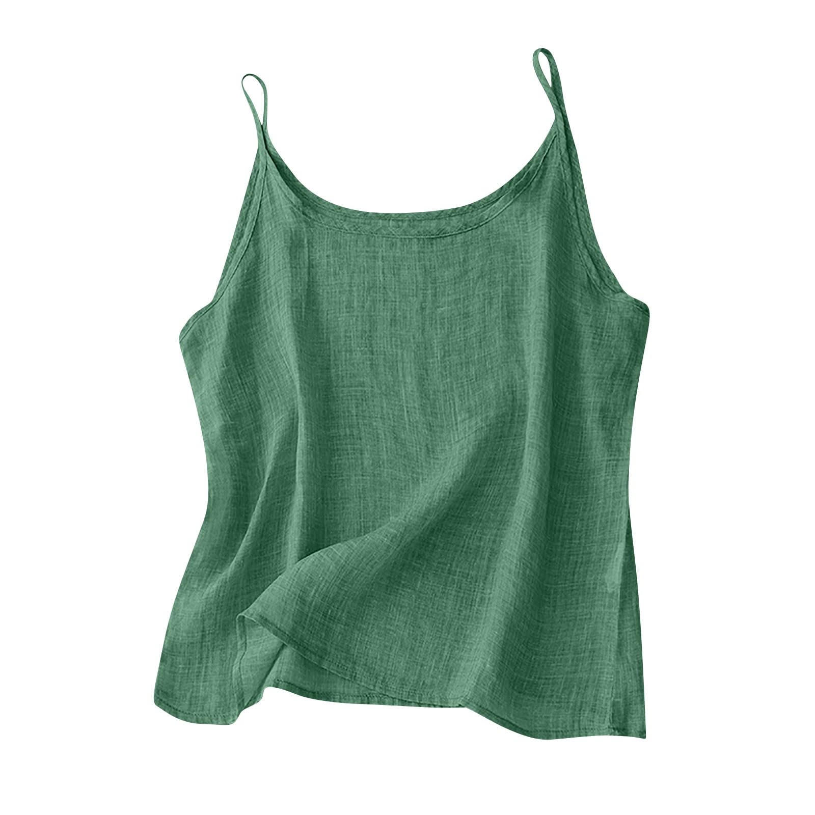 Womens Linen Tank Top Sleeveless Spaghetti Strap Vests Casual Solid Vest Fashion Plus Size Tops Summer Flowy Shirts