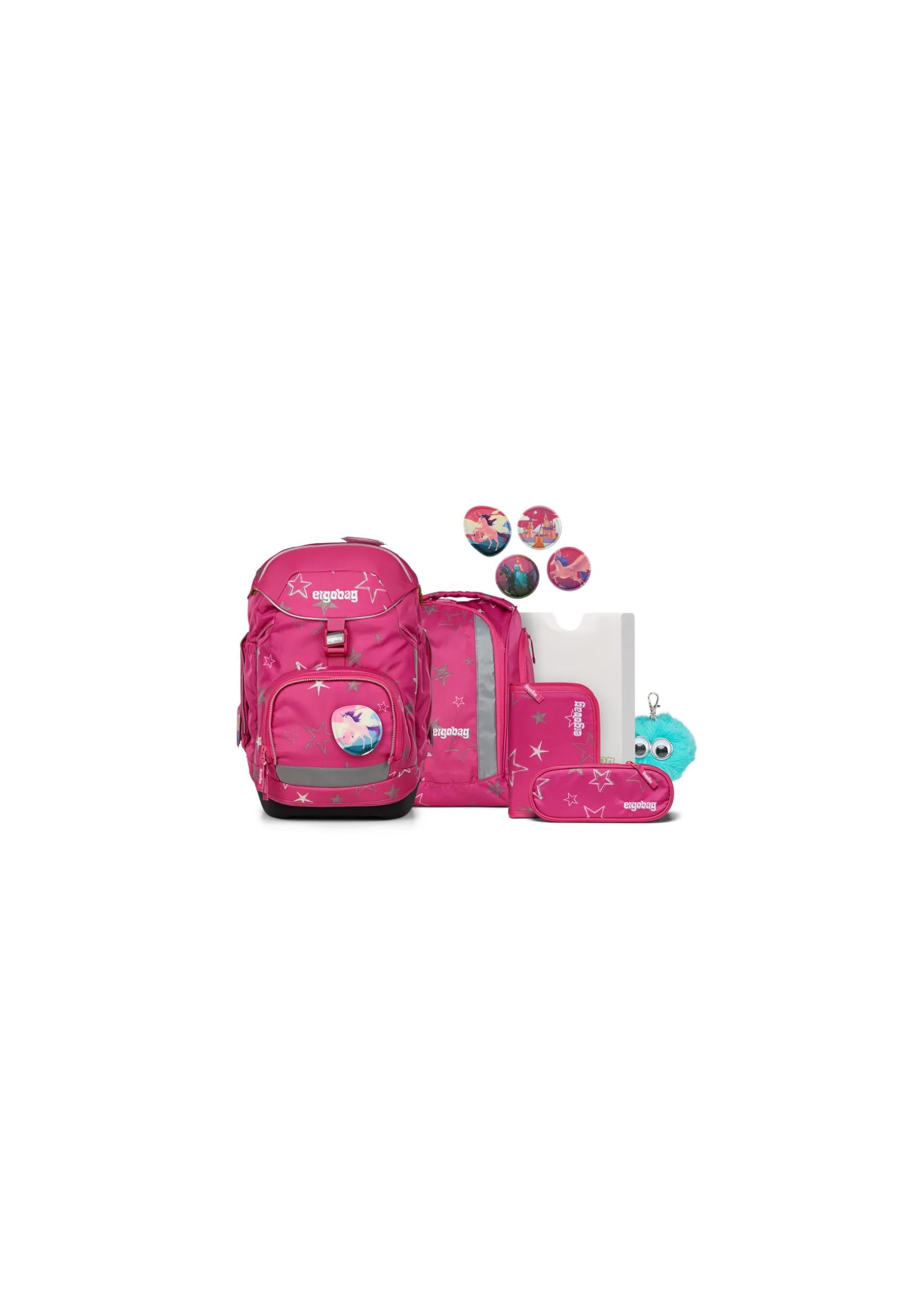 ergobag Schulranzen-Set Pack Set Bundle SternzauBär - Pink | Ergonomischer Schulrucksack flexibel, 7-teiliges Set für die 1. Klasse Grundschule, für Mädchen und Jungen, AW25/26