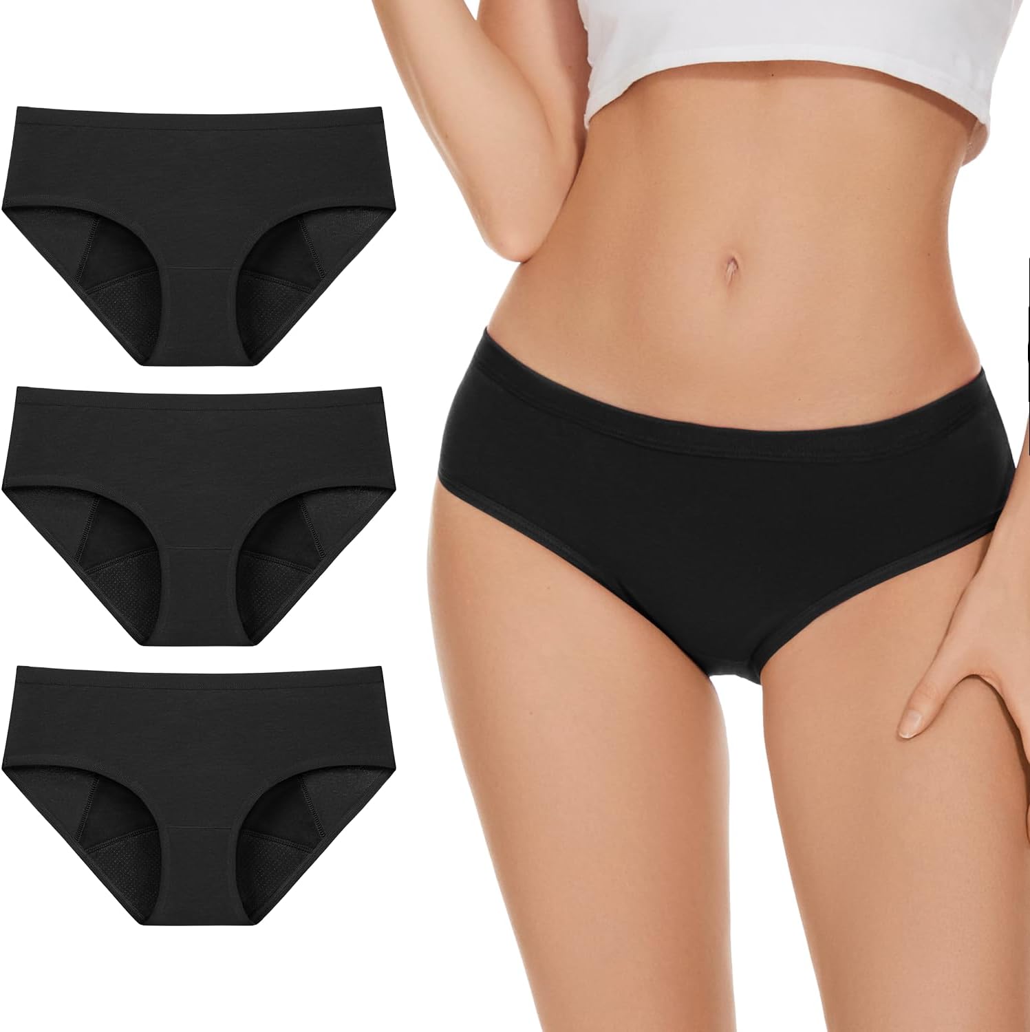 Women's High Absorbency Period Underwear - Leak-Proof & Reusable Menstrual Pants for Heavy Flow Days - 3 Pack,Black,XX-Large Black-3pack XX-Large