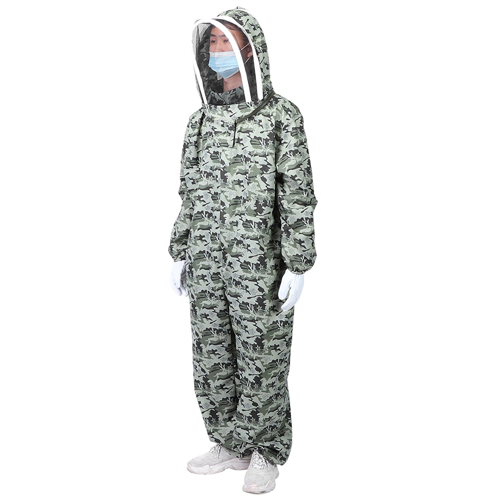 Doppelte Reißverschlüsse, einteiliger Bienenanzug, Bienenzucht-Schutzkleidung mit Handschuhen für Imker (EIN Paar Handschuhe in XL-Größe + XL-Fünf-Sterne-Weltraumbiene)