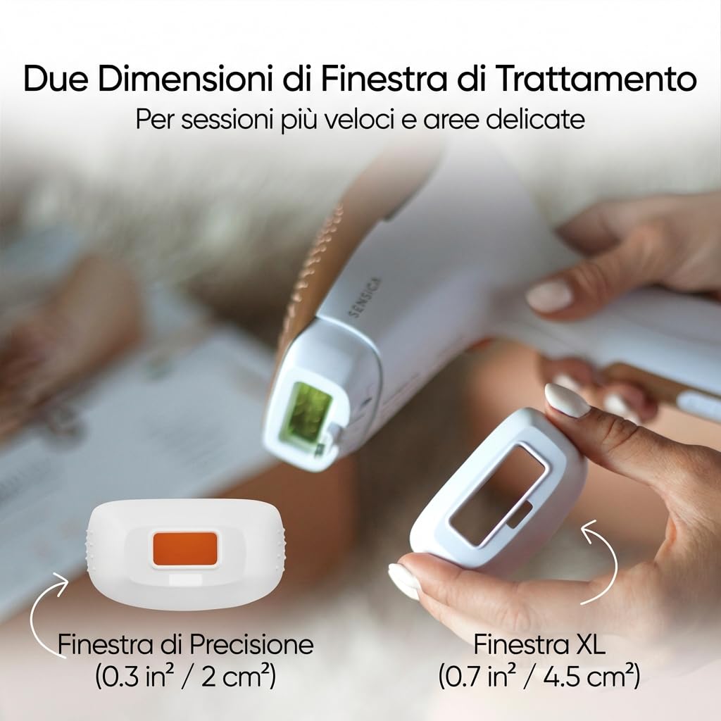 Sensica Sensilight PRO Epilatore IPL a Luce Pulsata Senza Fili per Donna e Uomo, Epilazione a Casa, Finestra XL Corpo, Testina Precisione Viso, Auto Glide, 6 Livelli di Energia, Sensori Intelligenti
