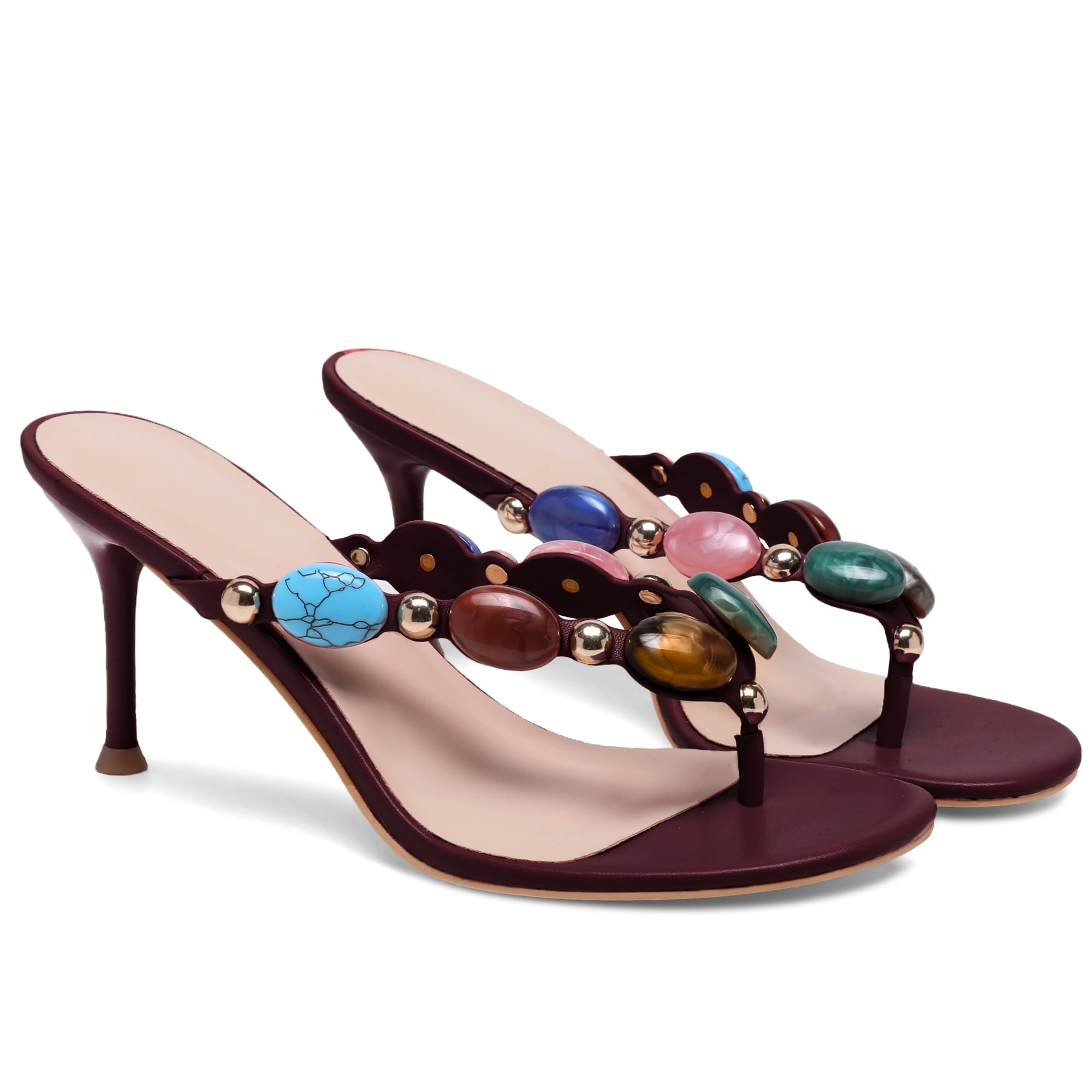 Women's Jeweled Thong Strappy Sandal Summer Kitten Heels Flip Flop