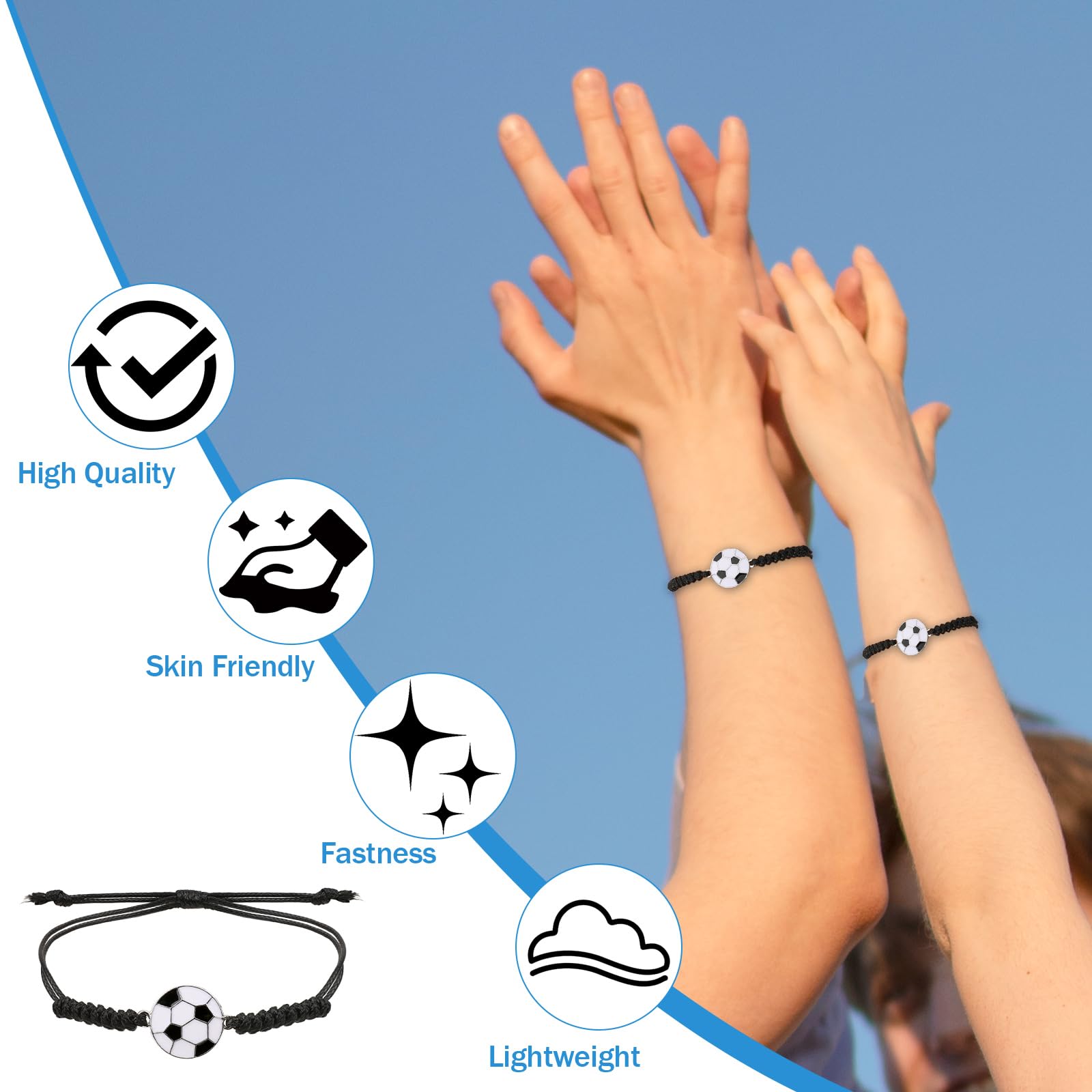 14 pulseras de la amistad para niños, pulsera de fútbol ajustable, pulsera deportiva tejida, pulsera de la amistad, de metal, para cumpleaños, fiestas, 16 bis 24 cm, Nailon Metal
