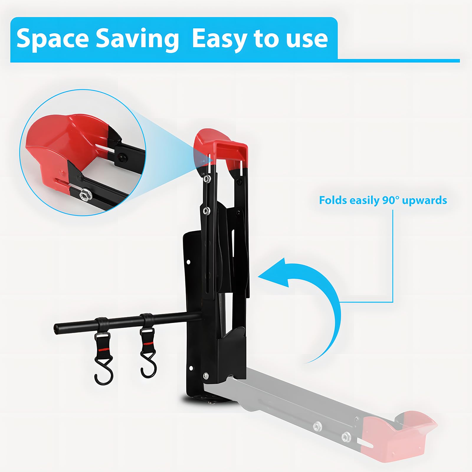 CryoKing Adjustable Bike Wall Mount, Swivel Bicycle Wall Hanger, Steady Rack Holds up to 77lbs, Vertical Garage Cycle Rack with two Storage Hooks, Horizontal Indoor Bike Hanger for one Bicycle Storage