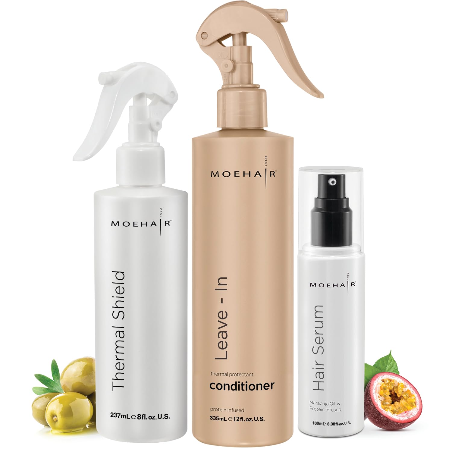 MOEHAIR Leave-in Conditioner (12 Fl. Oz), Heat Protection Spray for hair (8 Fl. Oz) and Frizz Ease Serum (3.34 Fl. Oz) | Sulfate & Paraben Free MOEHAIR Leave-in Conditioner (12 Fl. Oz), Heat Protection Spray for hair (8 Fl. Oz) and Frizz Ease Serum (3.34 Fl. Oz) | Sulfate & Paraben Free