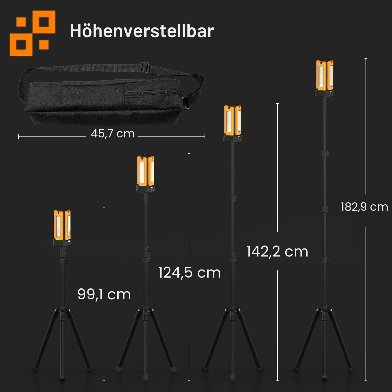 13200 mAh Wiederaufladbare Solar Baustrahler Led mit Stativ, Stufenlos Dimmbar Weiß/Warm/Naturweiß/ROT (SOS) Akku Strahler mit Abnehmbarem Stativ