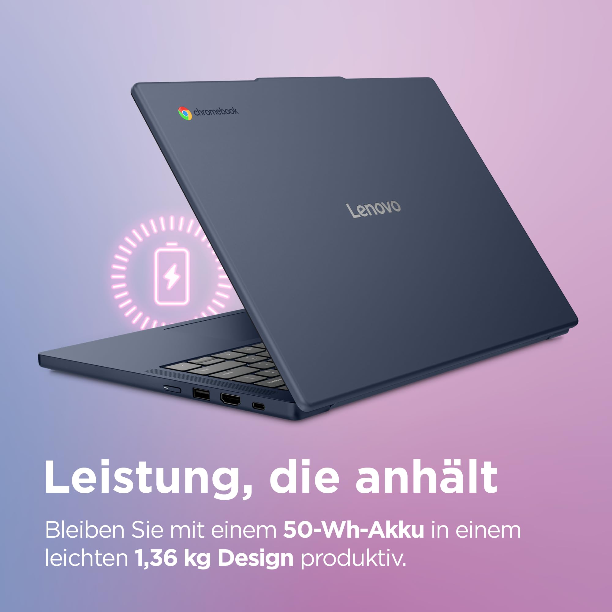 Lenovo Chromebook Laptop | 14" WUXGA Display | MediaTek Kompanio 540 | 4GB RAM | 128GB SSD | ARM Mali-G57 MC3 Grafik | ChromeOS | QWERTZ | exkl. Farbe in Cosmic blau | 3 Monate Premium Care