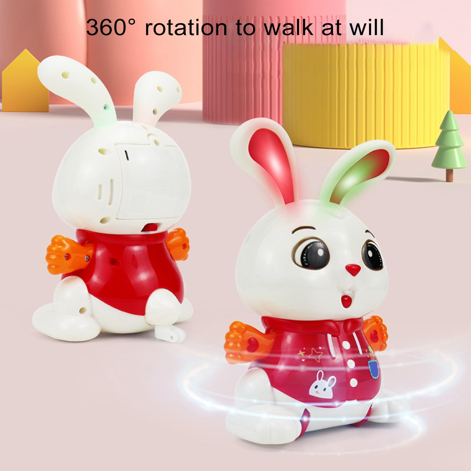 Electric Dancing Toy, 360 Degree Rotating Dancing Bunny Pet Electronic Toy with Light and Music for Children