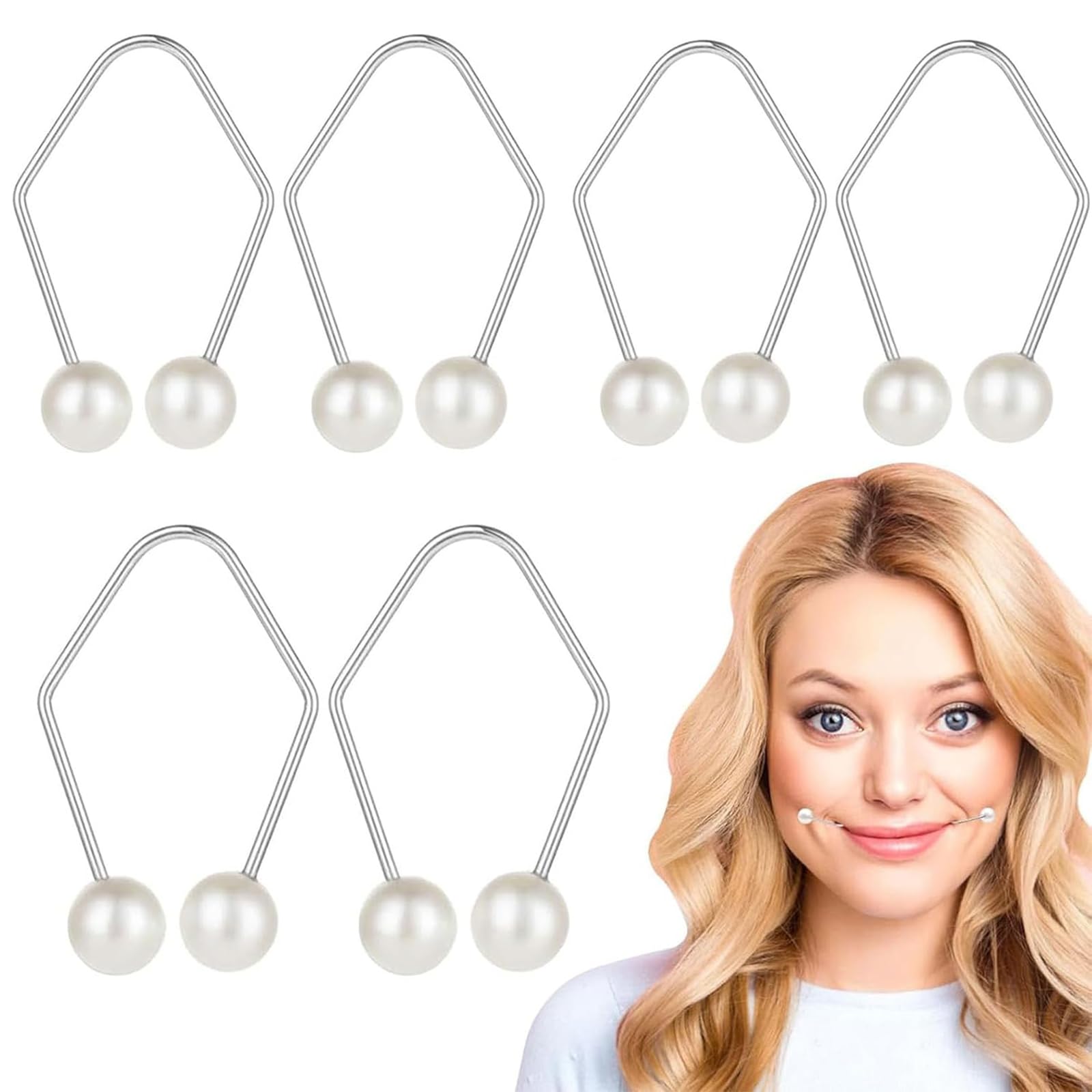 Dimples Exerciser 6PCS Beauty Silver Color For Women3 Pairs of Dimples Maker - Dimples Trainer for Face, Natural Smile Exerciser, Facial Jewelry Beauty Tools