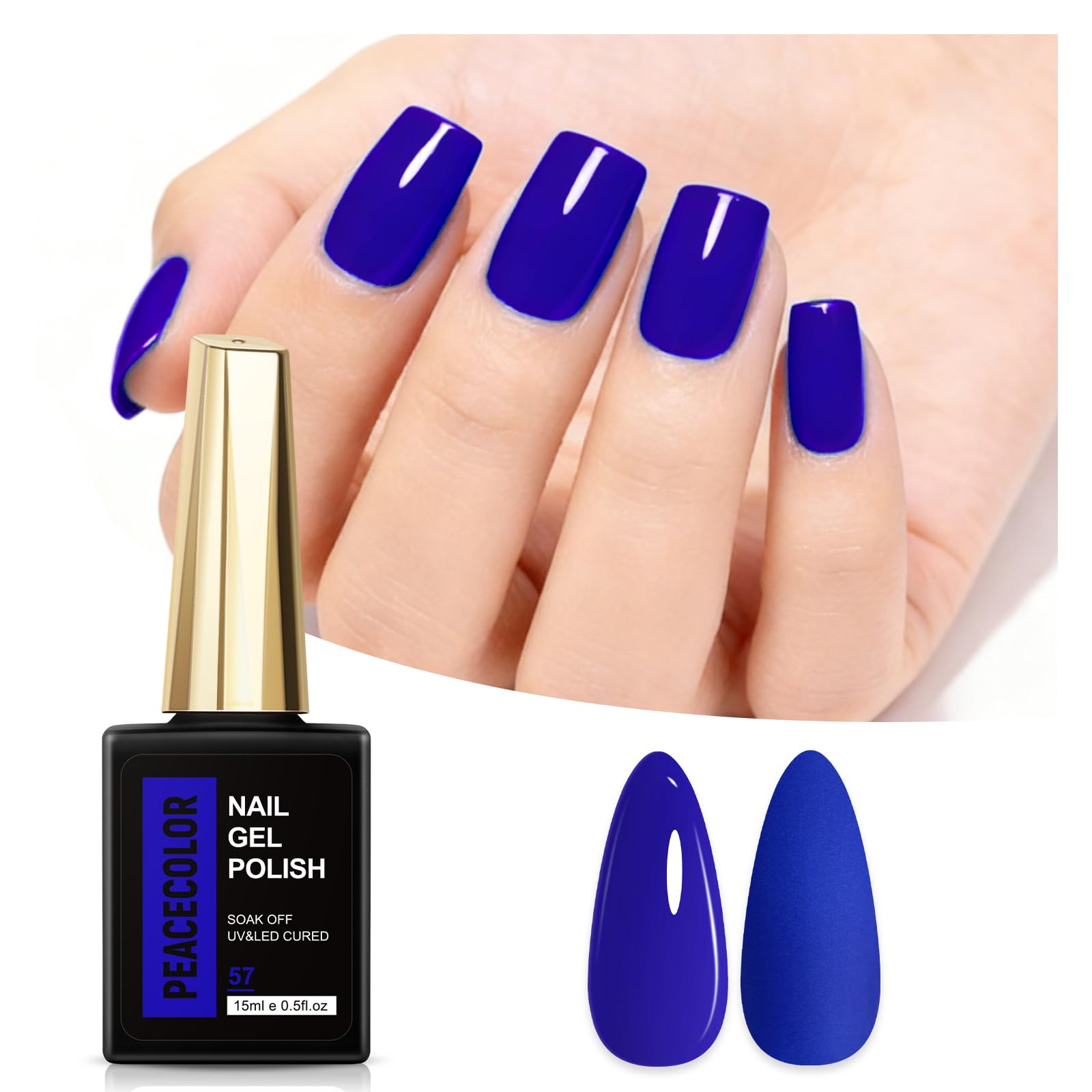 PEACECOLOR UV Nagellack 15ml Semi Permanentes Gel Nägel Blau Hochsättigender Schnellhärtung Lange Dauerhaft Gel Polish für DIY Profi-Nageldesigner und Heimliebhaber
