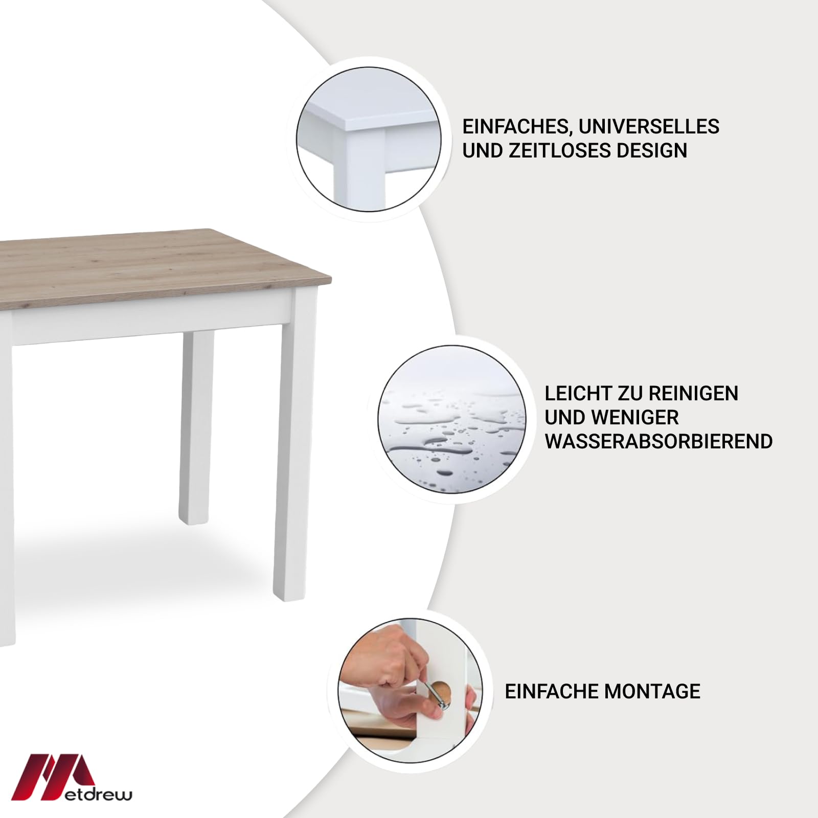Esstisch aus Holz | 80x60 | holztisch | für 2 Personen | klein Tisch | Skandinavischer Stil | aus Kiefernholz | küchentisch | Tischplatte: Artisan Eiche