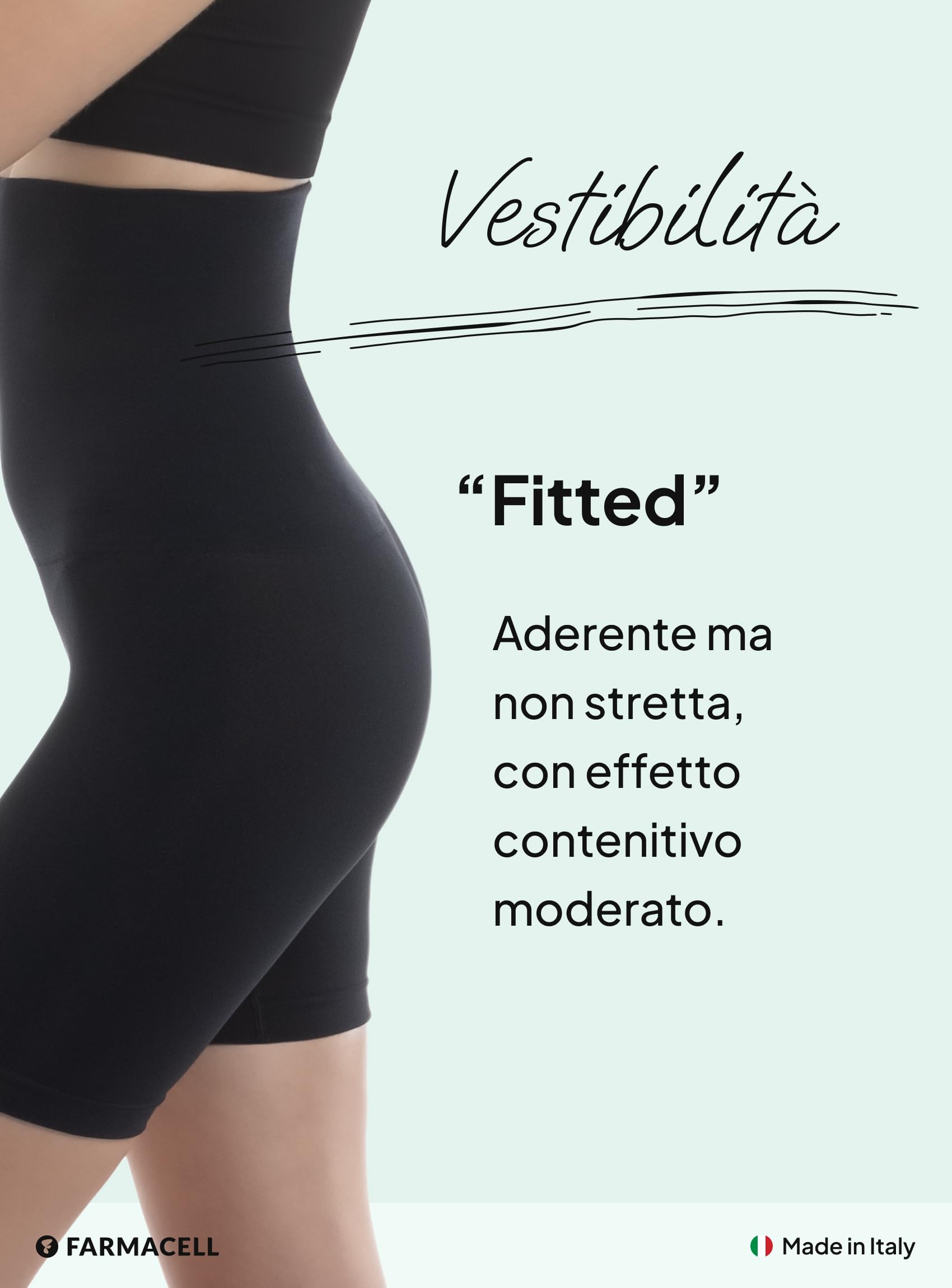 FarmaCell Guaina Contenitiva Donna Anticellulite a Vita Alta Risvoltabile, Intimo Modellante con Effetto Fir, Made in Italy, 603Y