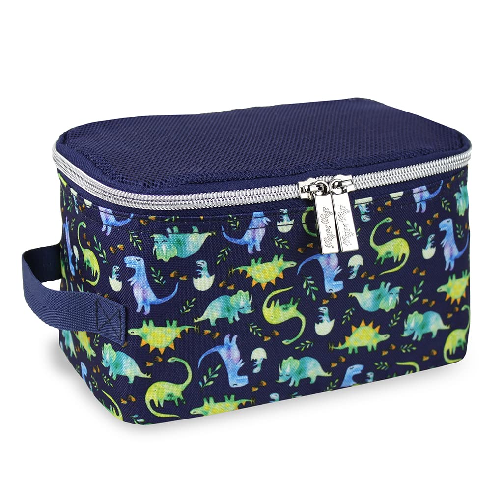 Itzy Ritzy Packing Cubes - Set of 3 Packing Cubes or Travel Organizers; Each Cube Features a Mesh Top, Double Zippers and a Fabric Handle; Blue Dinosaurs