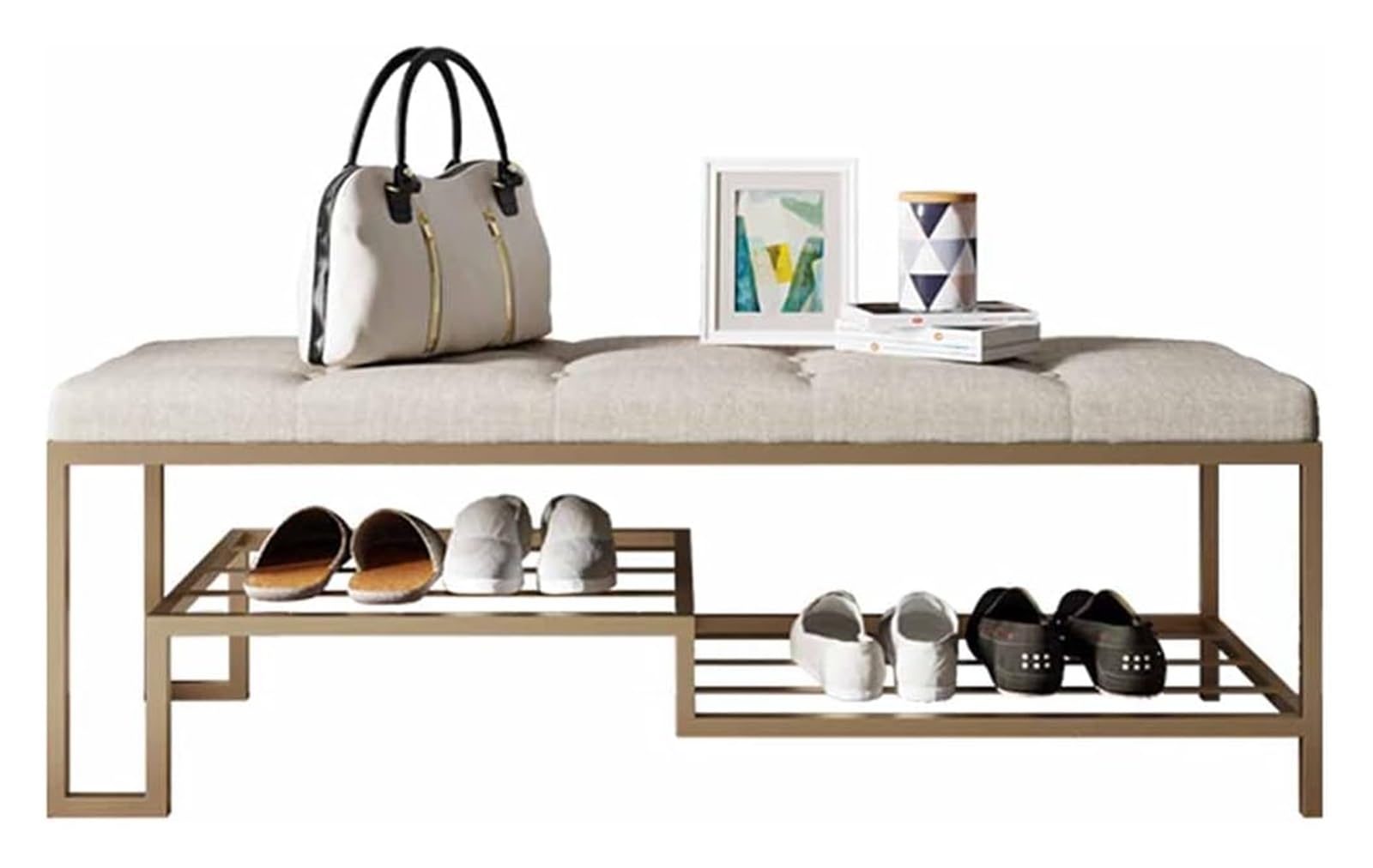 GRDDBZA Shoe Storage Bench with Cushion for Entryway, Shoe Bench High-Density Sponge Cushion Sofa Stool Metal Frame 150kg Place Shoe Rack 60/80/100cm(100cm/39.4in)