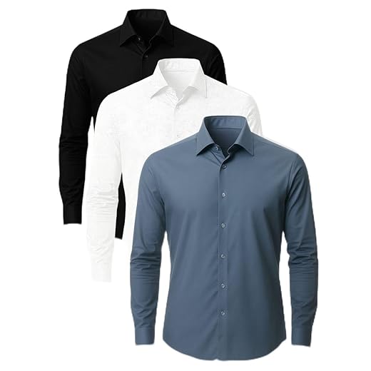 Kit 3 Camisas Social Masculina Manga Longa Crocker Preta, Marinho e Branca - 50077
