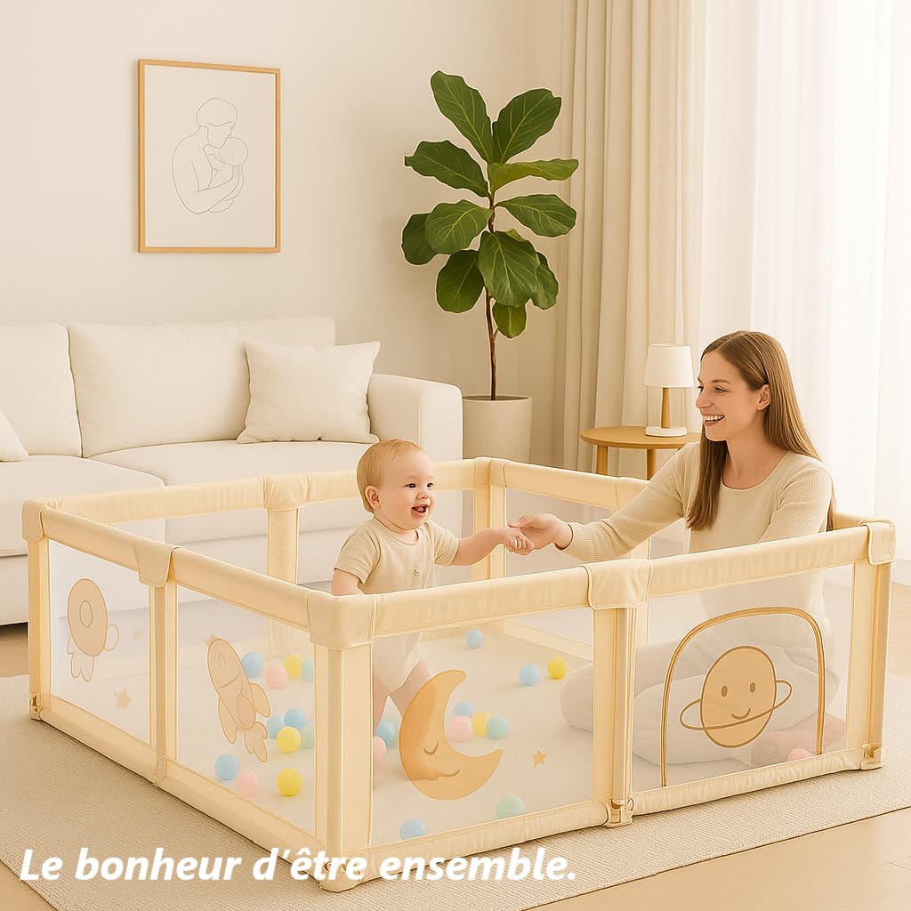 Parc bébé Pliable avec Tapis, Parc bébé à Domicile et en Voyage, Tissu Oxford, Centre d'activités intérieur et extérieur, Parc De Jeux avec Filet Respirant et Ventouses (130 x 130 cm)