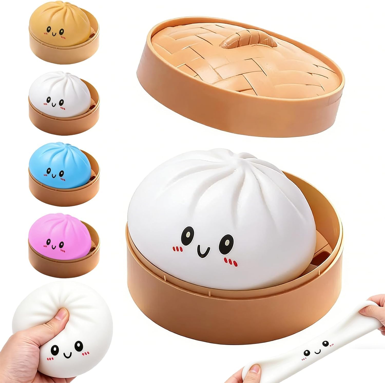 Gustaem Crazy Fun Viral Squishy, Galaxy Edition, Slow Rise Bao Bun Blind Box Fidget Toy in Steamer, 10cm Sensory Squishy, Find the Rare Galaxy Dumpling, Stress Relief Toy for Teens and Adults(White)