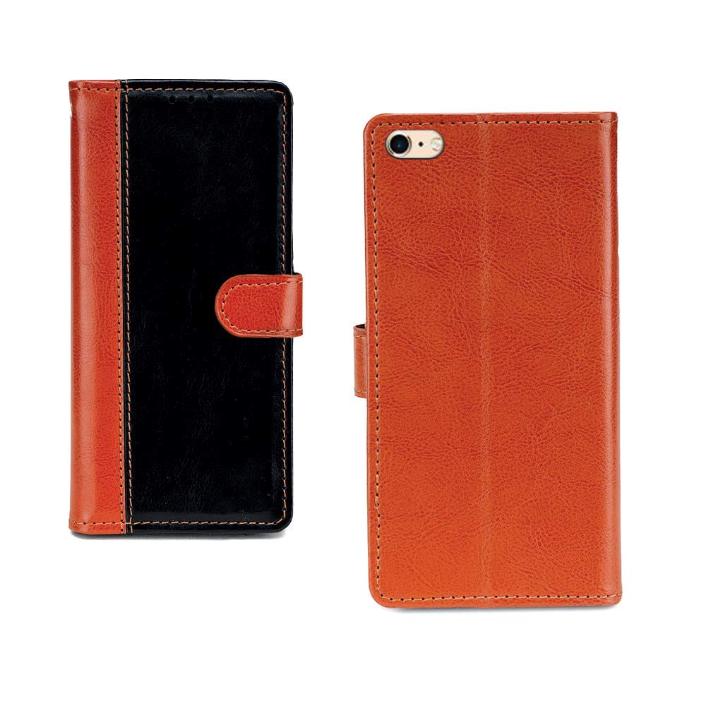 Inktree Apple iPhone 6 Plus Case | Premium Leather Finish | with Card Pockets | Wallet Stand |Complete Protection Cover for Apple iPhone 6 Plus - Camel and Black