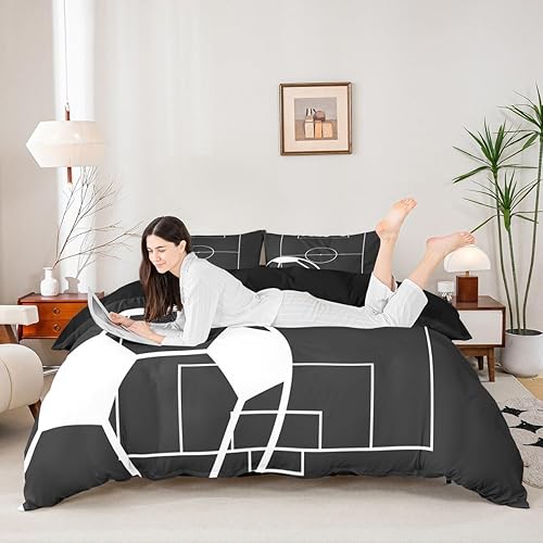 Miniatura 3 de Castle Fairy Juego de ropa de cama con estampado de campo de fútbol, juego de funda de edredón con temática de juegos deportivos de pelota para