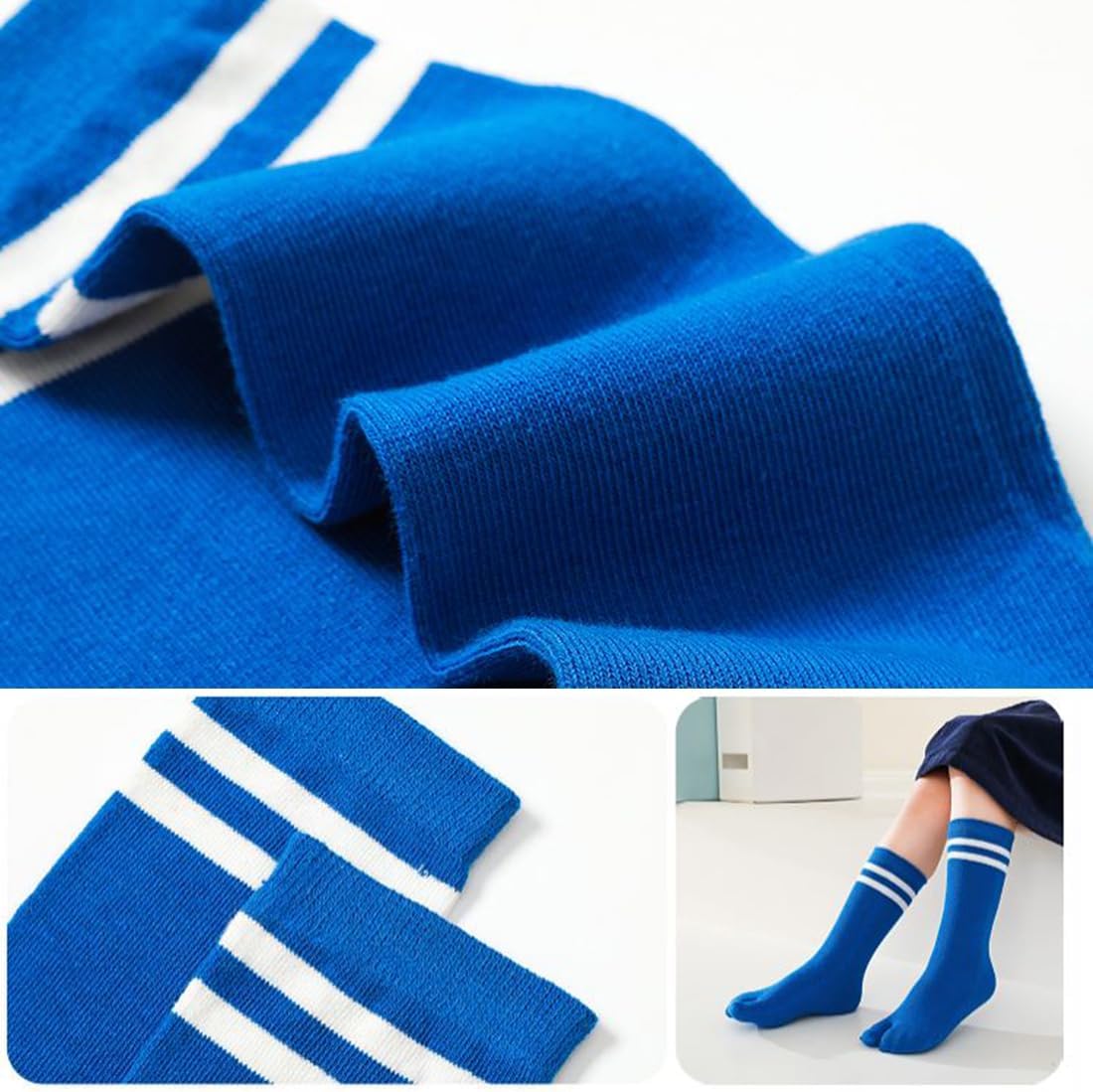 5 Pairs Flip Flop Split Toe Tabi Socks Cotton Long Calf High Striped Socks for Kids Boys Girls 3-12 Years
